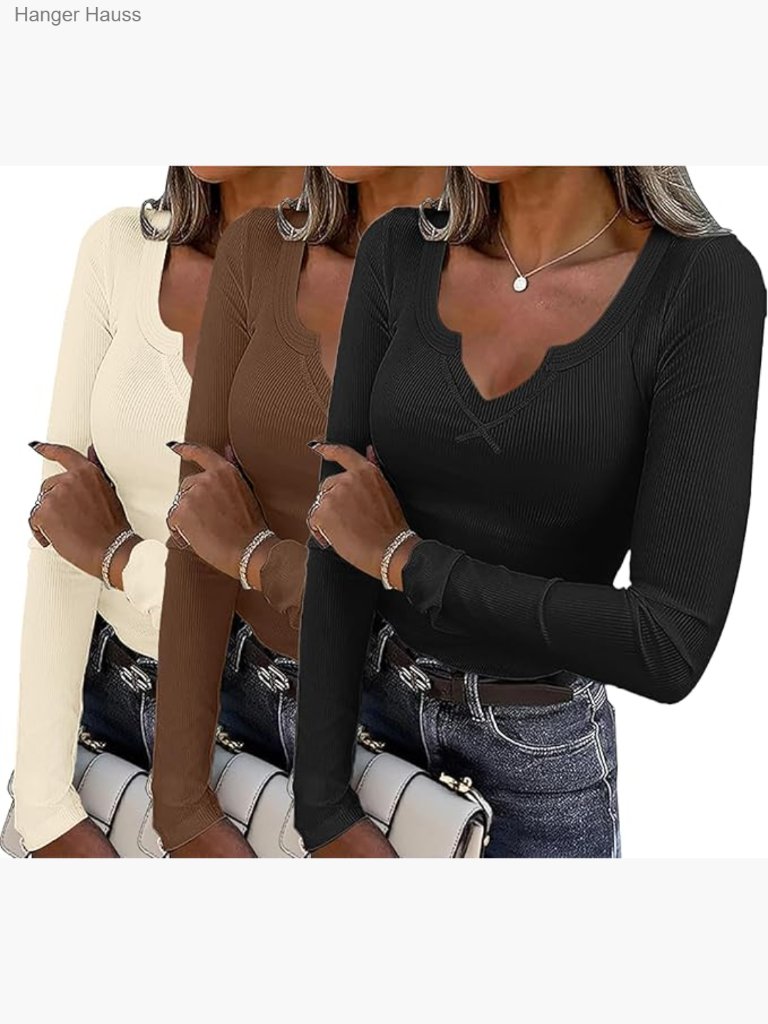 Long Sleeve V-Neck Thermal Shirts Slim Fit Ribbed Y2k Tops Xs-Xxl